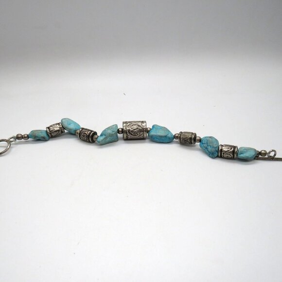 Stone Bracelet Blue‎ Howlite Silver Tone Chunky Beaded Toggle Clasp - Picture 7 of 9
